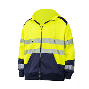 Class 3 Color Block Safety Zipper Hoodie With Segmented Tape And Kangaroo Pocket