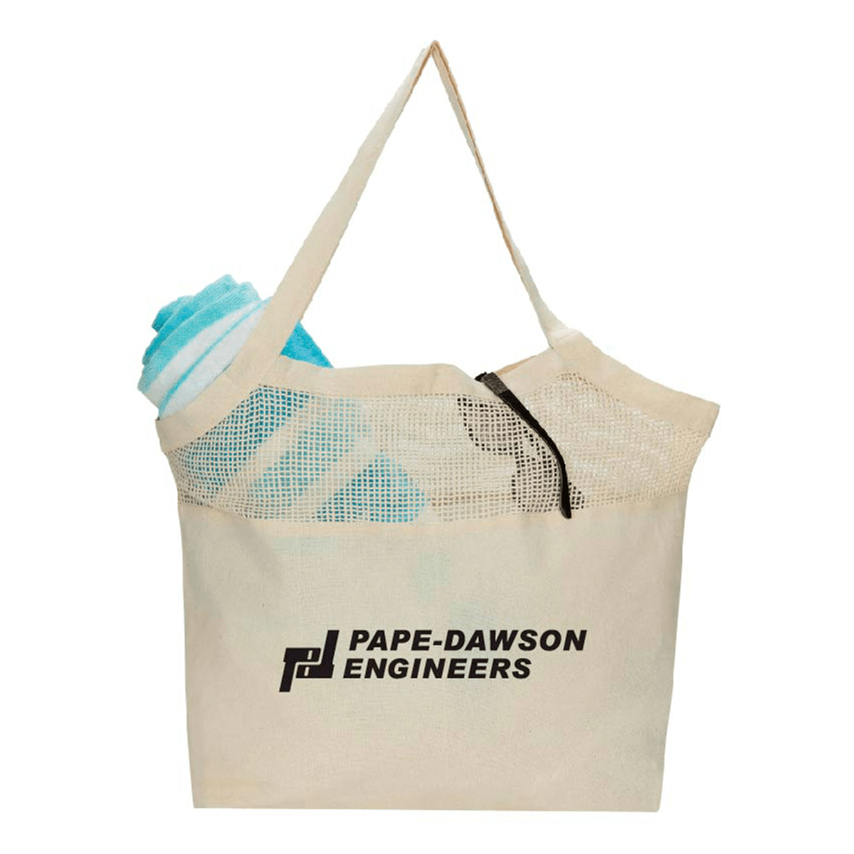7 oz. Cotton Canvas Mesh Beach Bag,Handle W/ Gusset (20" x 15" x 5")