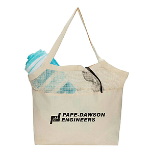 7 oz. Cotton Canvas Mesh Beach Bag,Handle W/ Gusset (20" x 15" x 5")