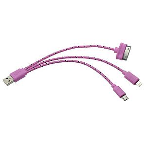 Trio USB charging cable for iPhone, and Android devices.