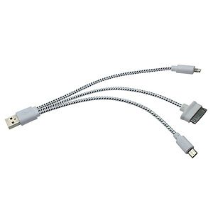 Trio USB charging cable for iPhone, and Android devices.