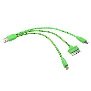 Trio USB charging cable for iPhone, and Android devices.