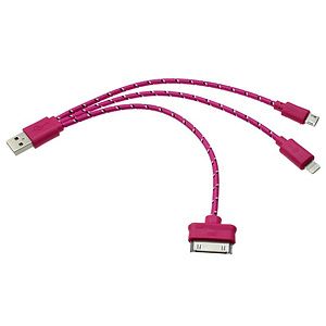 Trio USB charging cable for iPhone, and Android devices.