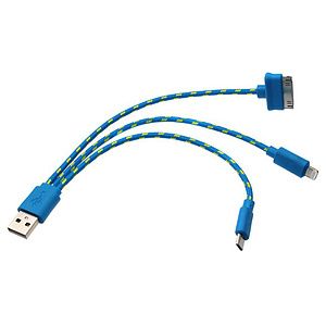 Trio USB charging cable for iPhone, and Android devices.