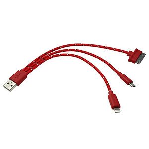 Trio USB charging cable for iPhone, and Android devices.