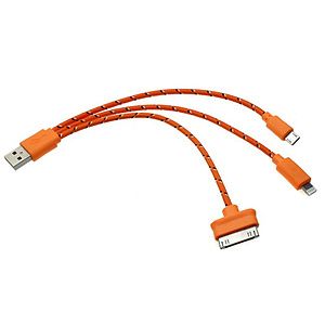 Trio USB charging cable for iPhone, and Android devices.