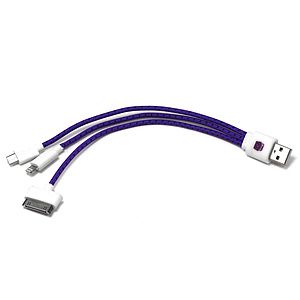 Trio USB charging cable for iPhone, and Android devices.