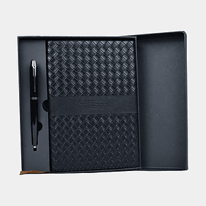 TiTUS® Xecutive Corduroy PU Lather A5 Notebook with Metal Bookmark, Pen in EVA Case Gift Set