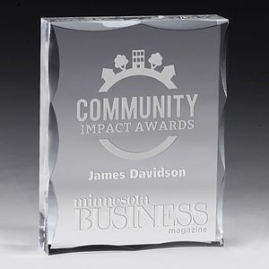 Laser Engraved Scalloped Acrylic Paperweight Awards - 4” x 5” x 1”