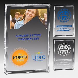 Screen Printed Scalloped Edge Rectangular Acrylic Paperweight Award (4"x 6"x 1")