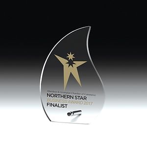 Flame Acrylic Award w/Chrome Base (5 5/8"x8"x1/2") - Screen Print