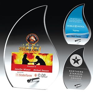 Flame Acrylic Award w/Chrome Base (5 5/8"x8"x1/2") - Screen Print