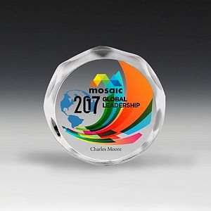 Screen Printed Scalloped Circle Paperweight Award - 4” dia x 3/4”