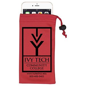 4" W x 7-1/2 " H “Clean-n-Carry” Spot Color Microfiber Drawstring Pouch For Cell Phones, Eyeglasses