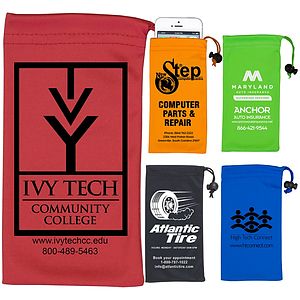 4" W x 7-1/2 " H “Clean-n-Carry” Spot Color Microfiber Drawstring Pouch For Cell Phones, Eyeglasses