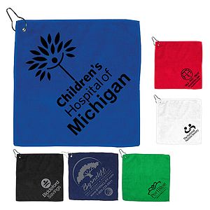 12" x 12"“The Wedge” 300GSM Heavy Duty Microfiber Golf Towel with Metal Grommet and Clip