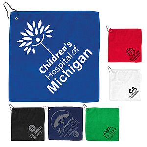 12" x 12"“The Wedge” 300GSM Heavy Duty Microfiber Golf Towel with Metal Grommet and Clip