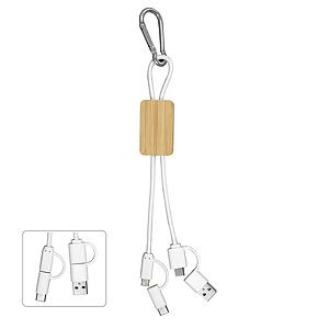 “LISBON” 5-in-1 Bamboo Cell Phone Charging Cable w/Carabiner
