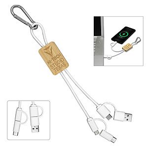 “LISBON” 5-in-1 Bamboo Cell Phone Charging Cable w/Carabiner