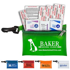 "PARKWAY PLUS" 8 Piece First Aid Kit in Translucent Zipper Kit with Plastic Carabiner Attachment