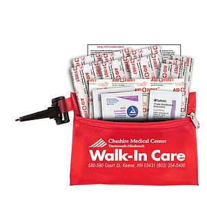 "TROUTDALE PLUS" 14 Piece First Aid Kit in Translucent Zipper Kit with Plastic Carabiner Attachment