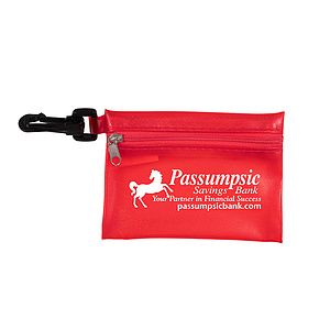 "TROUTDALE PLUS" 14 Piece First Aid Kit in Translucent Zipper Kit with Plastic Carabiner Attachment