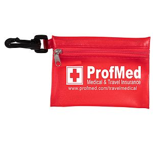 "MEDI" 19 Piece First Aid Kit in Translucent Zipper Kit with Plastic Carabiner Attachment