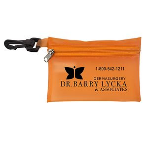 "MEDI" 19 Piece First Aid Kit in Translucent Zipper Kit with Plastic Carabiner Attachment