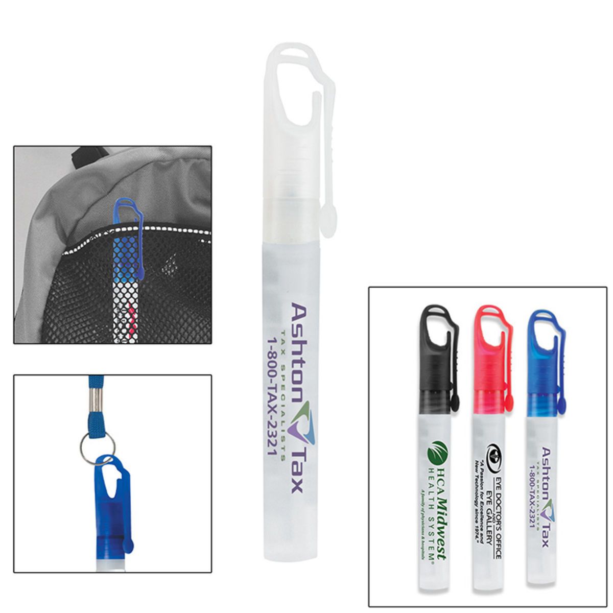 “SprayClip” 10 ml. Antibacterial Hand Sanitizer Spray Pump Bottle with Carabiner Clip Cap(PhotoImage