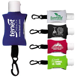 “SanPal Sleeve” .5 oz Hand Sanitizer Antibacterial Gel in Clip-On Neoprene Sleeve Cover