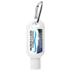 “Sunny Day” 1.0 oz Broad Spectrum SPF 30 Sunscreen Lotion in Solid White Carabiner Tottle