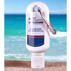 “Sunny Day” 1.0 oz Broad Spectrum SPF 30 Sunscreen Lotion in Solid White Carabiner Tottle