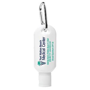 “Sunny Day” 1 oz Broad Spectrum SPF 30 Sunscreen Lotion in Solid White Carabiner Tottle