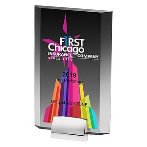 Rectangular Beveled Award w/ Chrome Base (5" x 7 3/4" x 3/4") - Screen Printed
