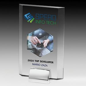 Rectangular Beveled Award w/ Chrome Base (5" x 7 3/4" x 3/4") - Screen Printed