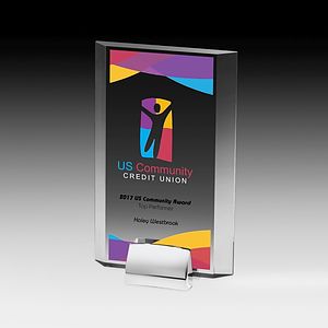 Rectangular Beveled Award w/ Chrome Base (5" x 7 3/4" x 3/4") - Screen Printed