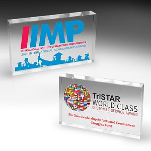 Glass Award Paperweight 5” x 3” x 3/4”