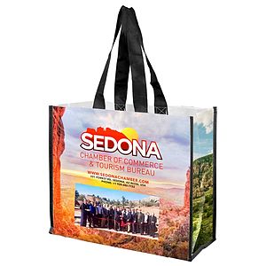17W x 14H x 8Gusset - WENDY Full Color Laminated Woven Wrap Tote and Shopping Bag