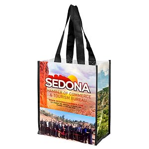 12W x 14H x 7Gusset - NICOLE Full Color Laminated Woven Wrap Tote and Shopping Bag