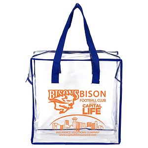 12"W x 12"H x 6"Gusset – “ARETE" Clear Vinyl Stadium Compliant Tote Bag with Zipper