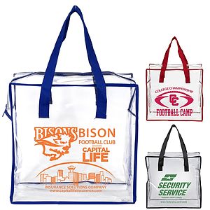 12"W x 12"H x 6"Gusset – “ARETE" Clear Vinyl Stadium Compliant Tote Bag with Zipper