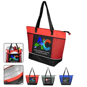 22”W x 16”H x 7 ½”Gusset - "FROST LINE" Super-Sized Insulated Zipper Cooler Tote