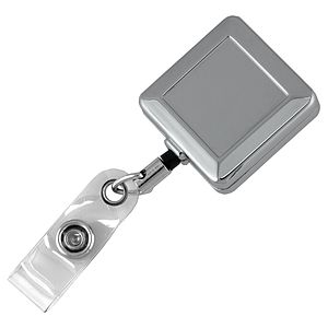 32" Cord Square Chrome Solid Metal Retractable Badge Reel and Badge Holder with Laser Imprint