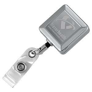 32" Cord Square Chrome Solid Metal Retractable Badge Reel and Badge Holder with Laser Imprint