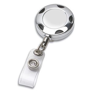 32" Cord Round Chrome Solid Metal Sport Retractable Badge Reel and Badge Holder with Laser Imprint