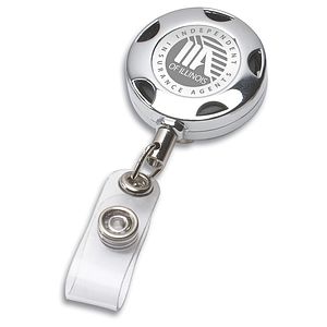 32" Cord Round Chrome Solid Metal Sport Retractable Badge Reel and Badge Holder with Laser Imprint