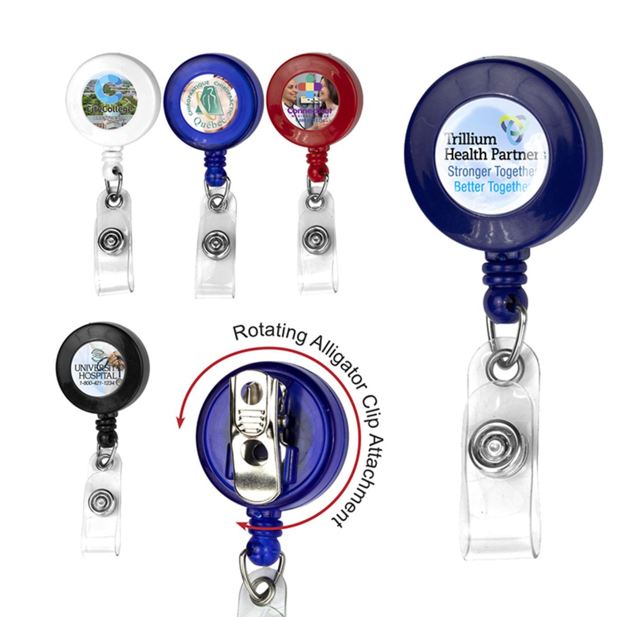 "Bellefontaine VL" 30” Cord Round Retractable Badge Reel and Badge Holder with Rotating Alligator Cl