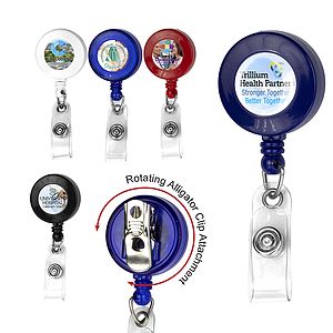 "Bellefontaine VL" 30” Cord Round Retractable Badge Reel and Badge Holder with Rotating Alligator Cl