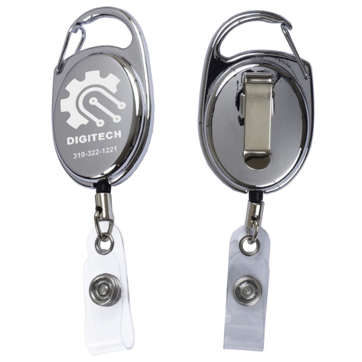 "Pataskala" 30” Cord Shiny Chrome Finish Solid Metal Retractable Badge Reel and Badge Holder with L