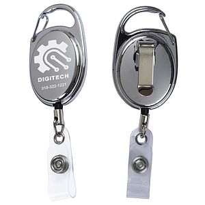 "Pataskala" 30” Cord Shiny Chrome Finish Solid Metal Retractable Badge Reel and Badge Holder with L